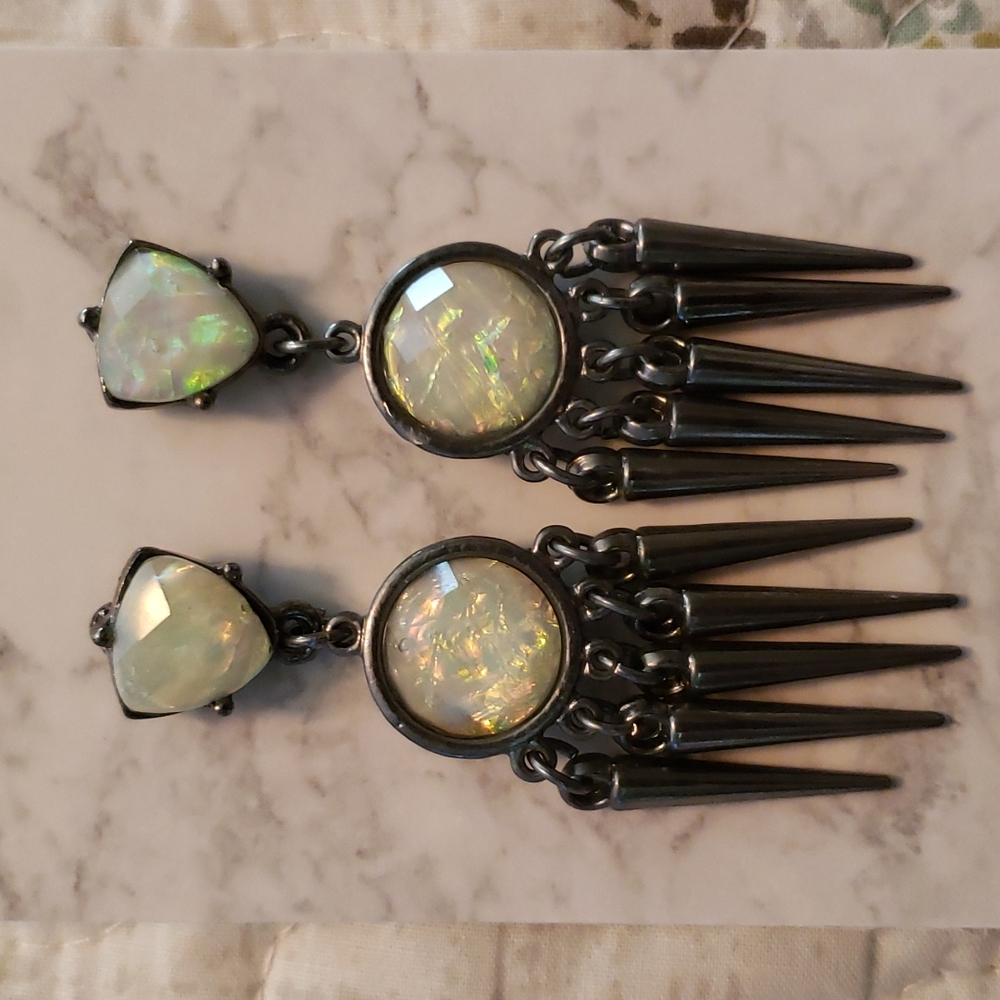 Opal and dark metal earrings